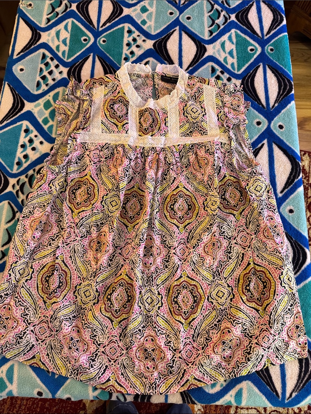 Lane Bryant Pink Multi Paisley Lace Yoke Blouse
